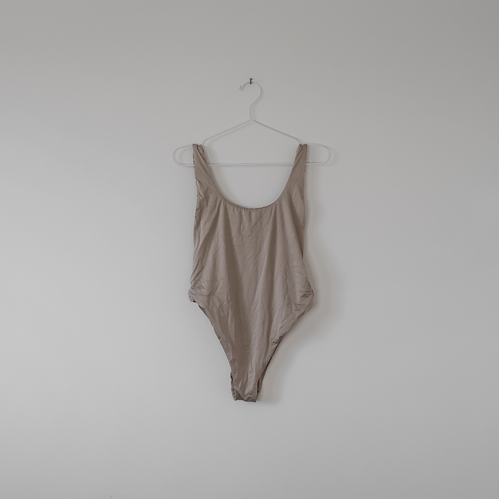 Shiny Taupe One Piece Swimsuit - Size medium
